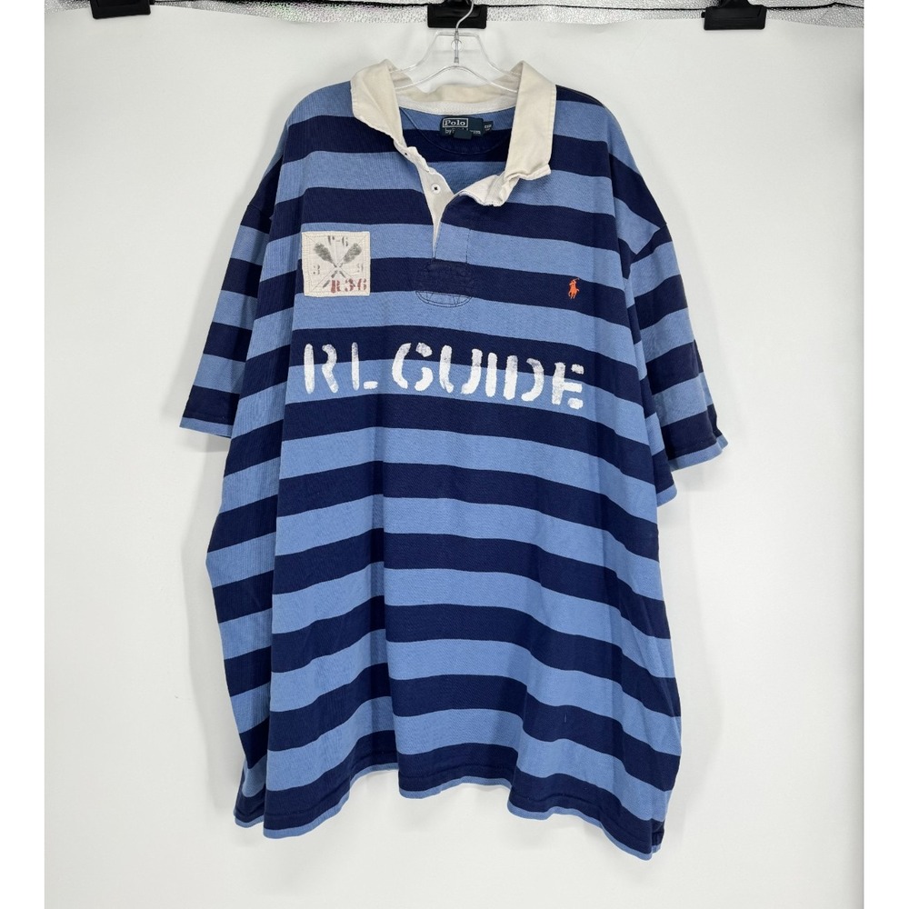 Vintage Polo Ralph Lauren Guide Rugby Polo Shirt 6XL Big 6XB Striped Graphic